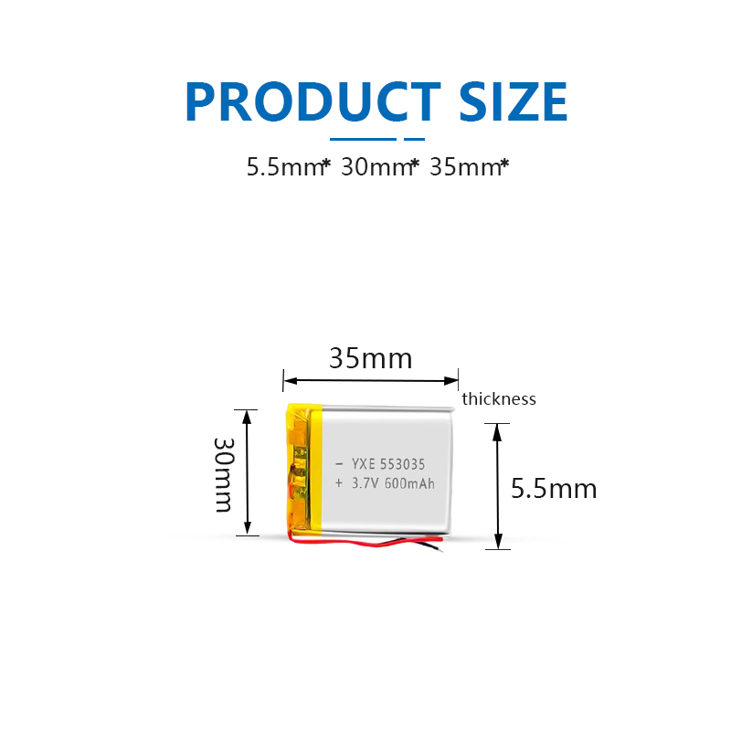 3.7 V Li-ion Battery 553035-600mah